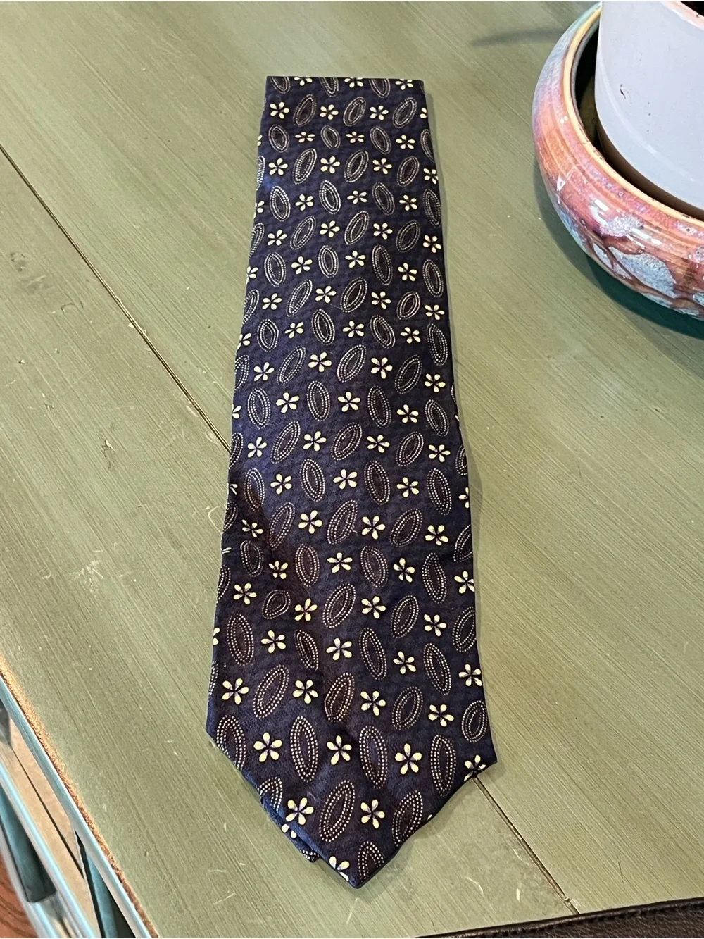 Classic Joseph Abboud Navy Floral-Print Men's Silk Tie